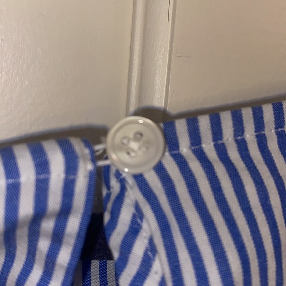 NWT Jcrew Factory banker blue stripe ruffle cotton-blend blouse ft.darts, size M - Picture 14 of 14